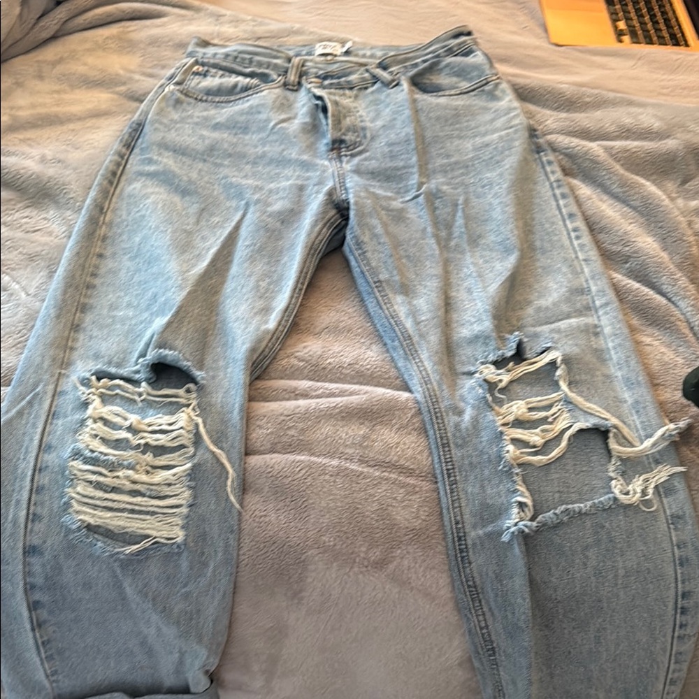 Princess Polly Asymmetrical Stylish Ripped Blue Jeans for Women